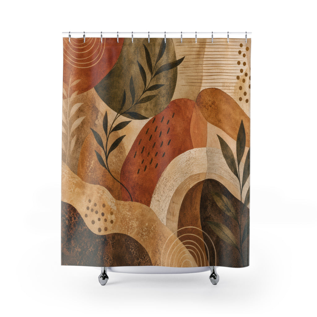 Earthy Shower Curtain: Terracotta Abstract Botanical Pattern