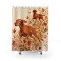 Autumn leaves Vizsla pair shower curtain with full front view