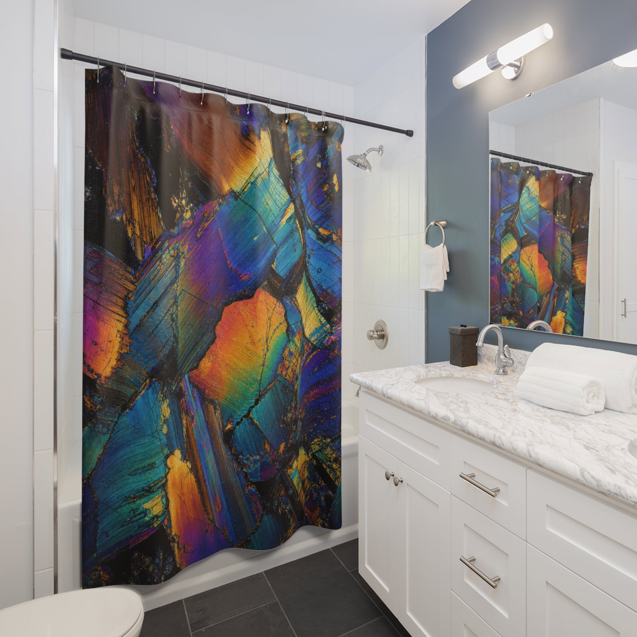 Colorful Abstract Geometric Facets Crystal Shower Curtain