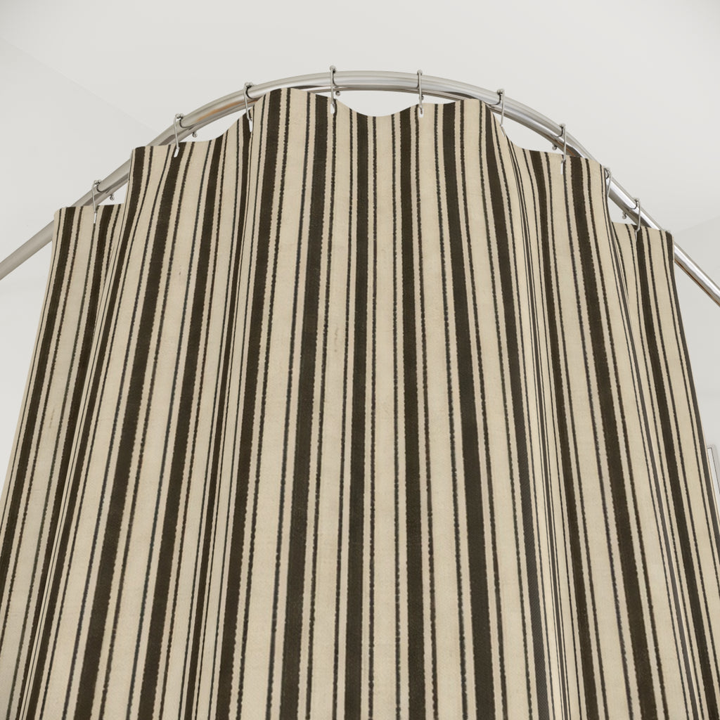 Striped Shower Curtain, Brown Beige Pinstripe Bath Decor, Dense Cream Vertical Line Pattern, Tailored Neutral Guest Bathroom Style