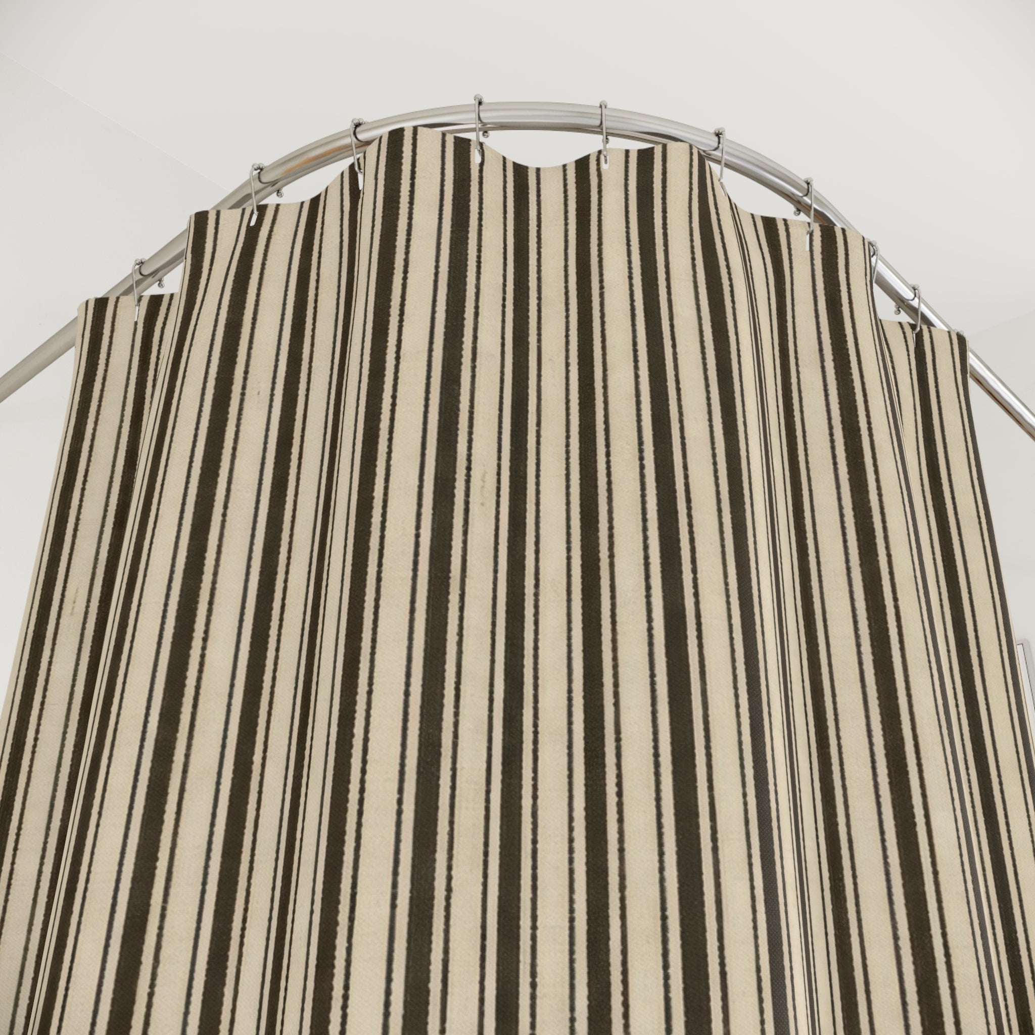 Striped Shower Curtain, Brown Beige Pinstripe Bath Decor, Dense Cream Vertical Line Pattern, Tailored Neutral Guest Bathroom Style