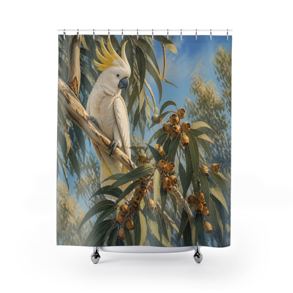 Sunlit Eucalyptus Cockatoo Shower Curtain
