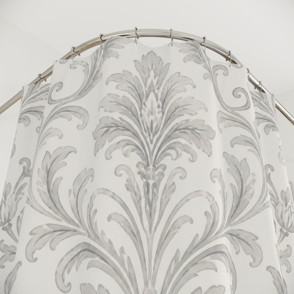 Grey White Damask Shower Curtain