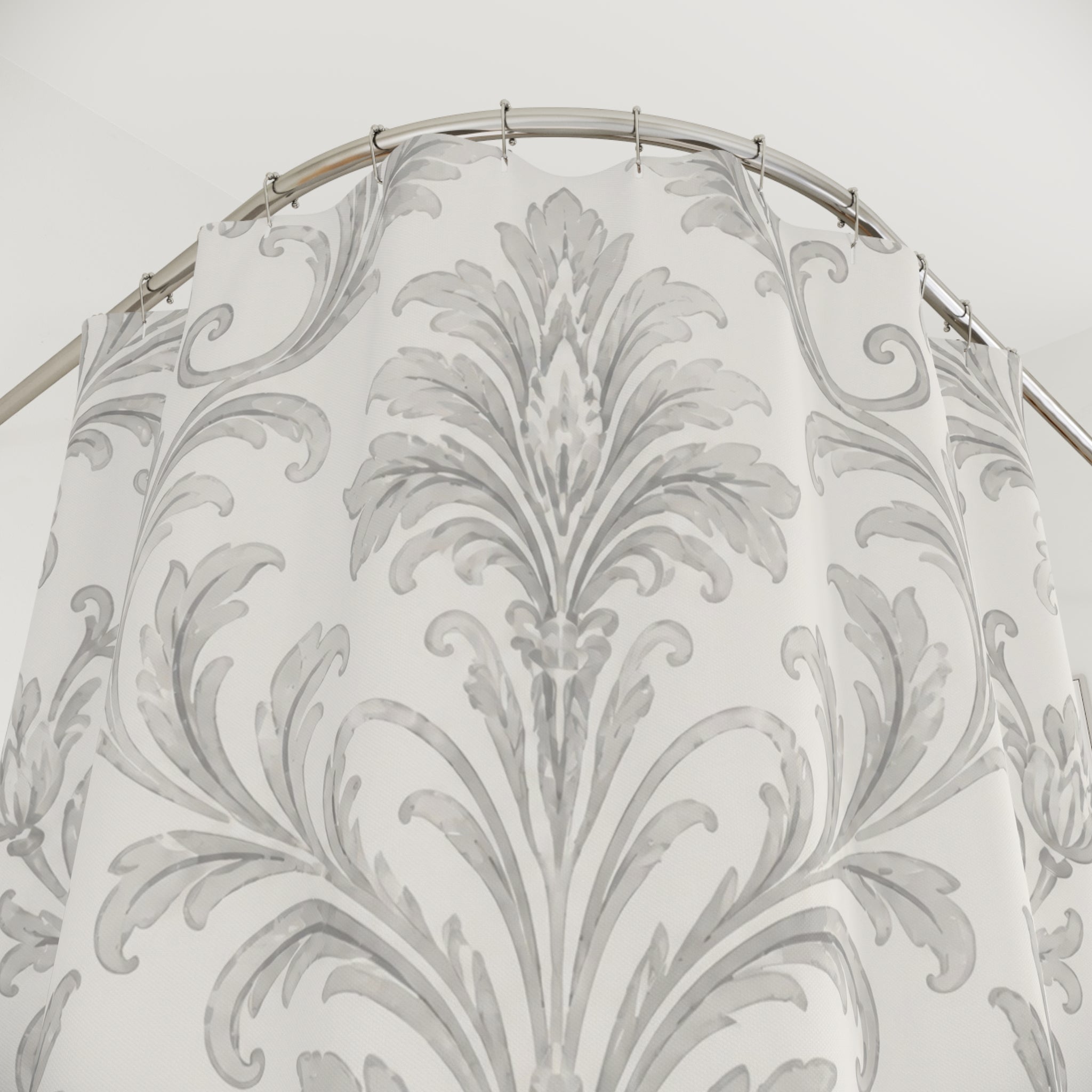 Grey White Damask Shower Curtain