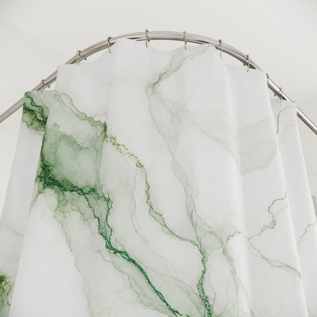 Green White Veined Stone Shower Curtain