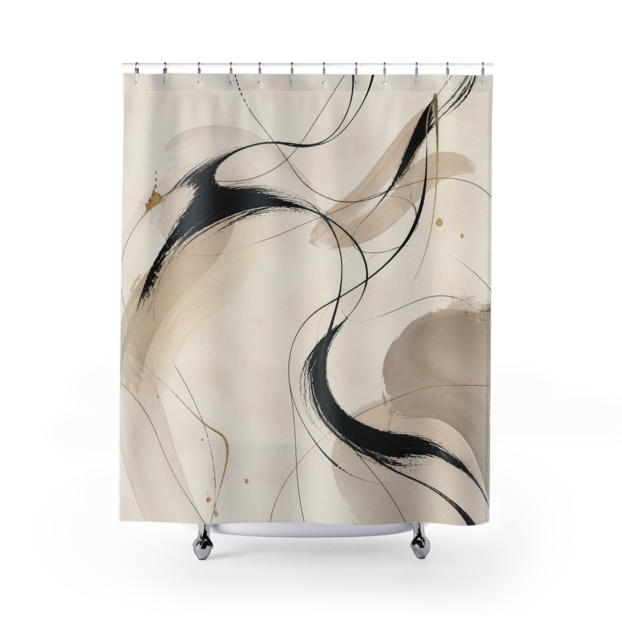 Black Beige Line Art Shower Curtain