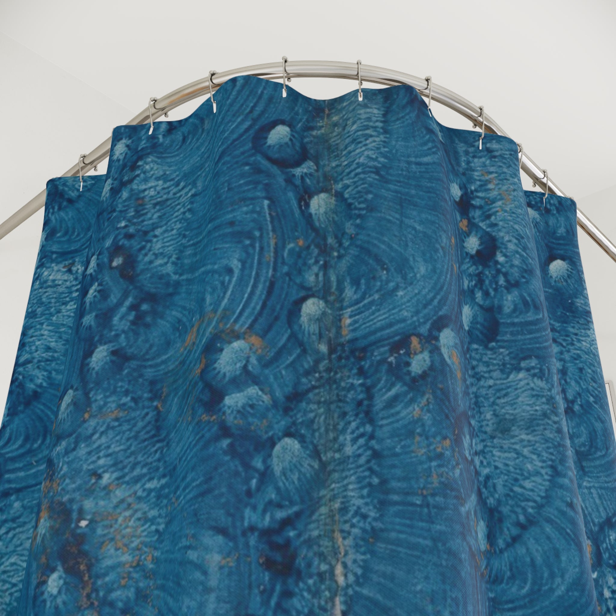 Indigo Painterly Shower Curtain – Navy Brushstroke
