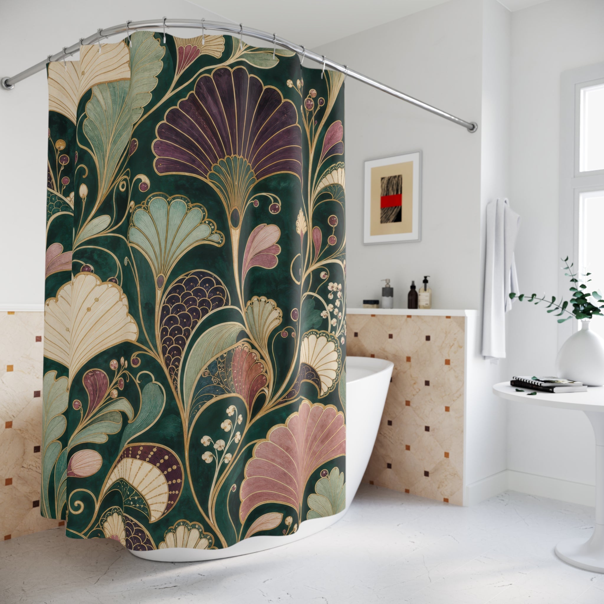 Art Deco Fan Floral Shower Curtain