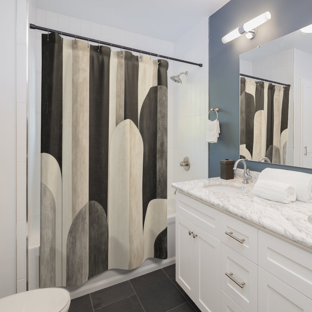 Beige Ivory Arch Stripe Shower Curtain