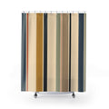 Blue Mustard Olive Vertical Stripe Shower Curtain