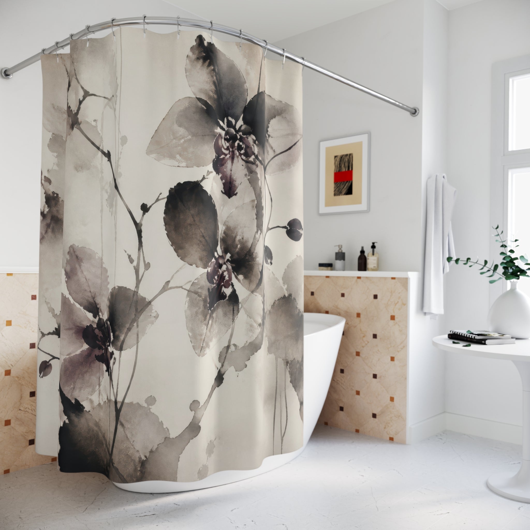 Moody Watercolor Botanical Shower Curtain