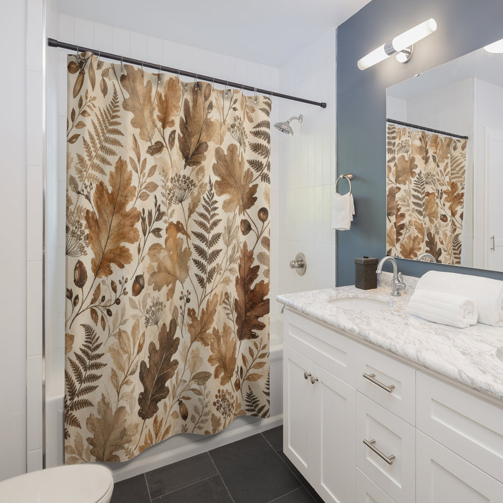 Brown Beige Oak Fern Botanical Shower Curtain