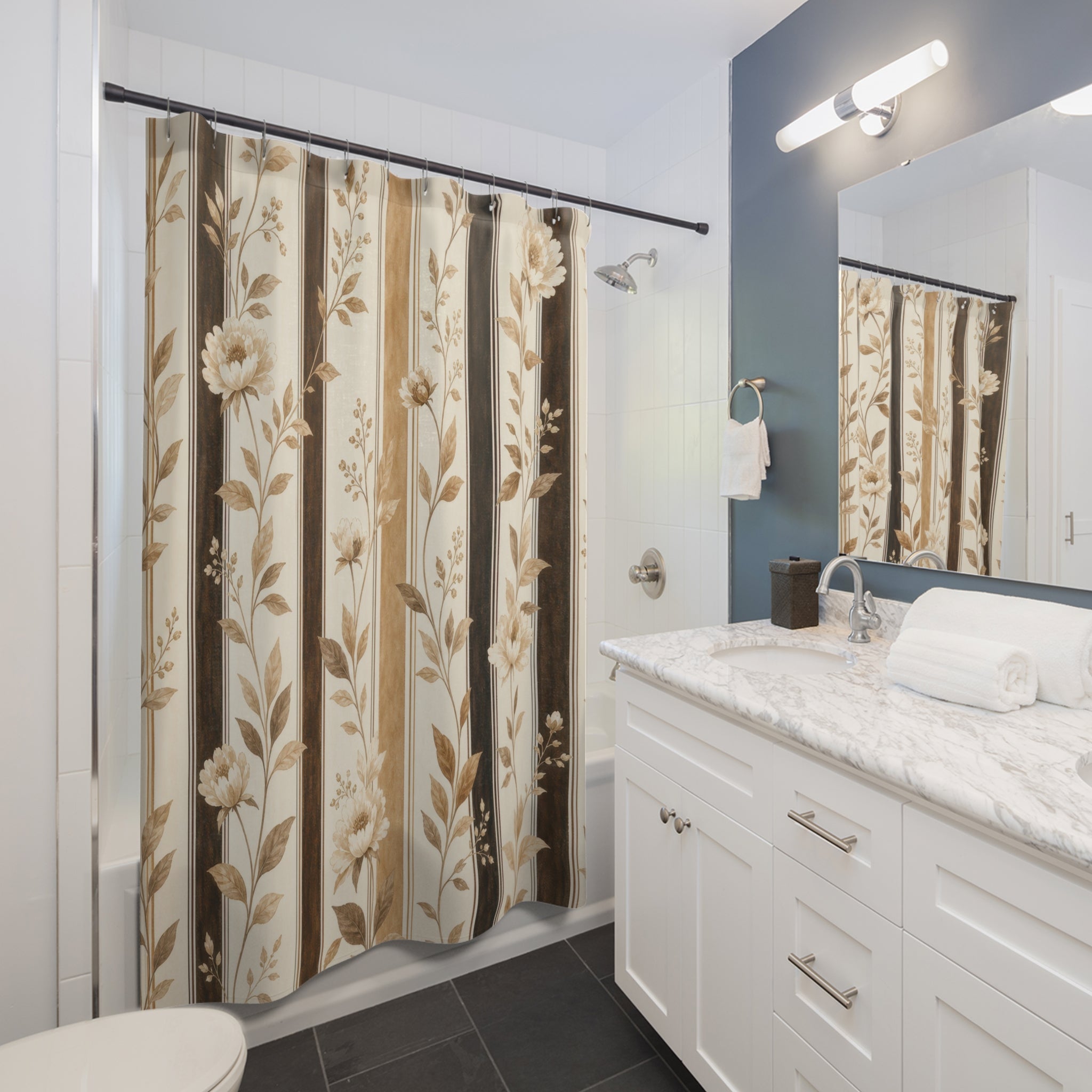 Vertical Botanical Stripe Shower Curtain