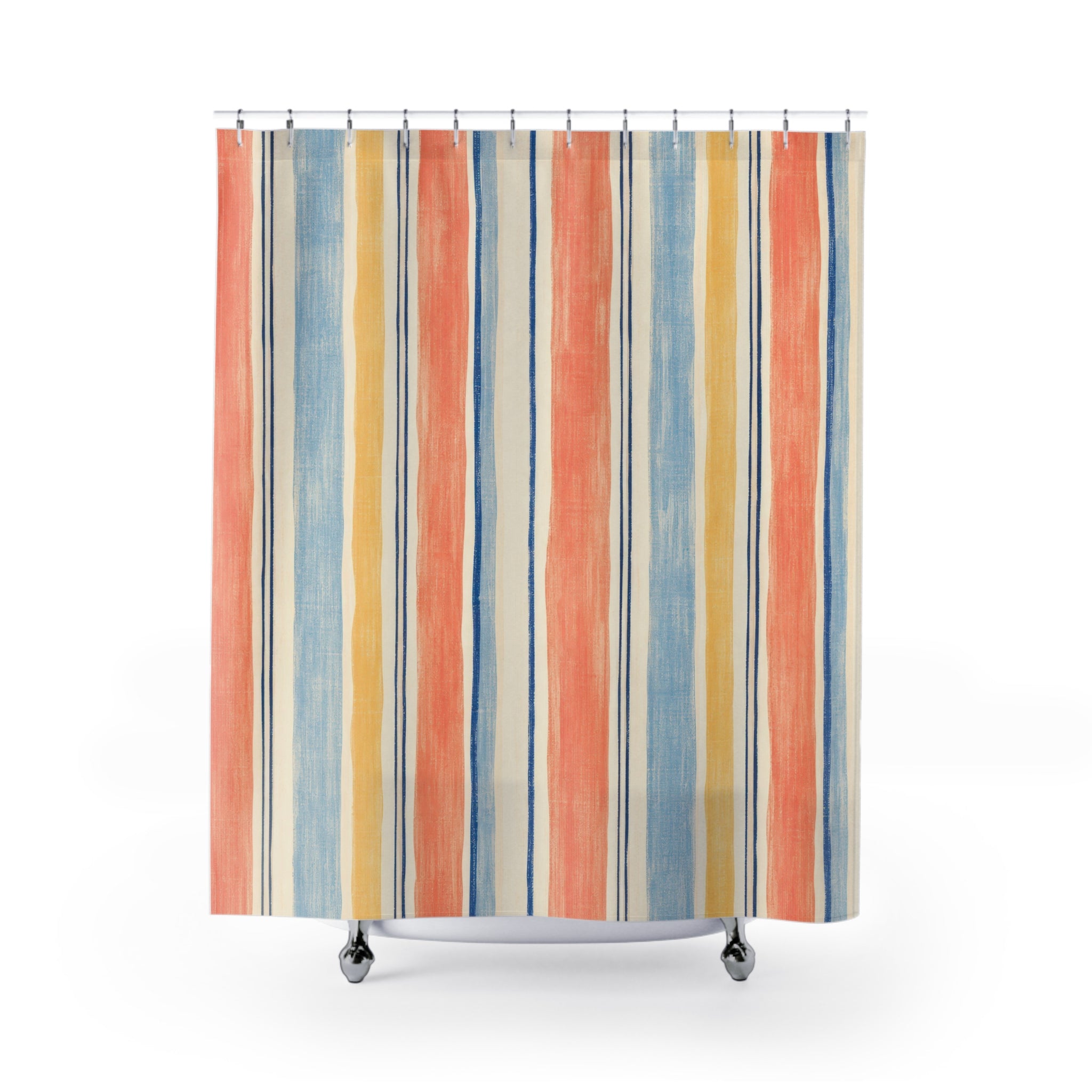 Coral Blue Orange Stripe Shower Curtain