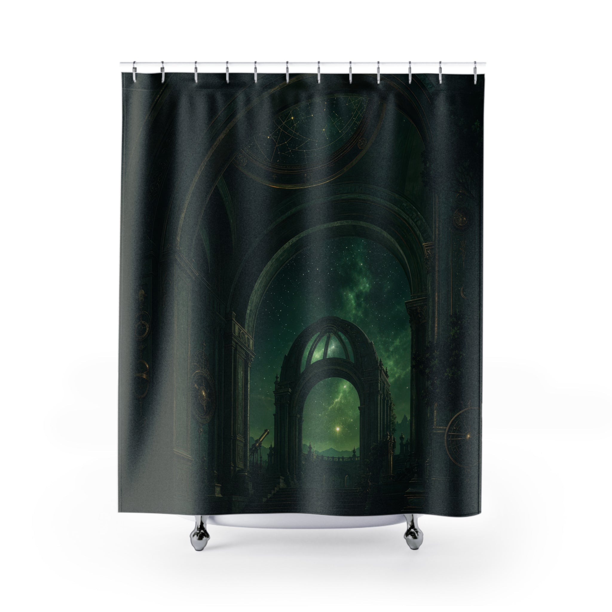 Dark Green Observatory Arches Shower Curtain