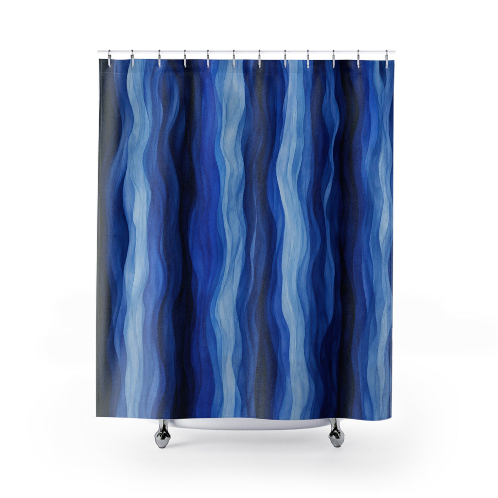 Navy Cobalt Ripple Stripe Shower Curtain