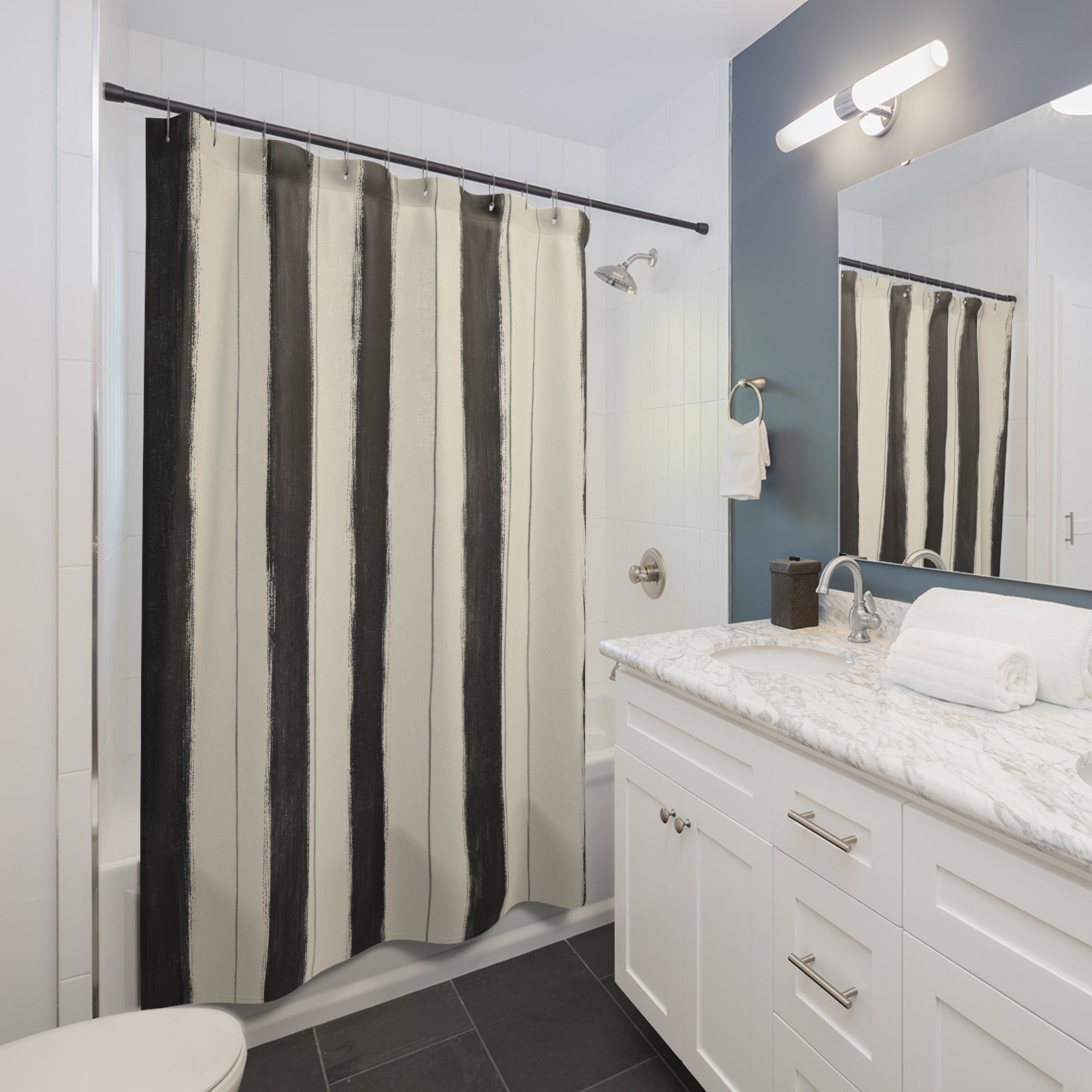 Cream Beige Brush Stripe Shower Curtain