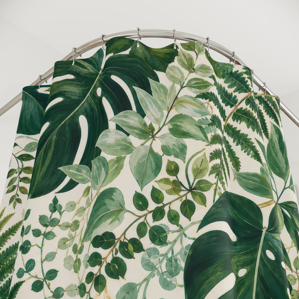 Green Botanical Fern Tropical Floral Palm Shower Curtain