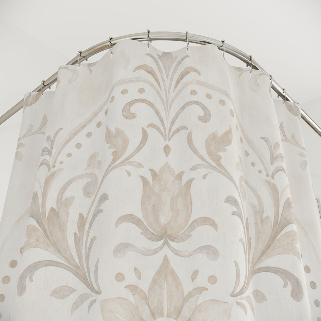 Off White Beige Damask Ornament Shower Curtain