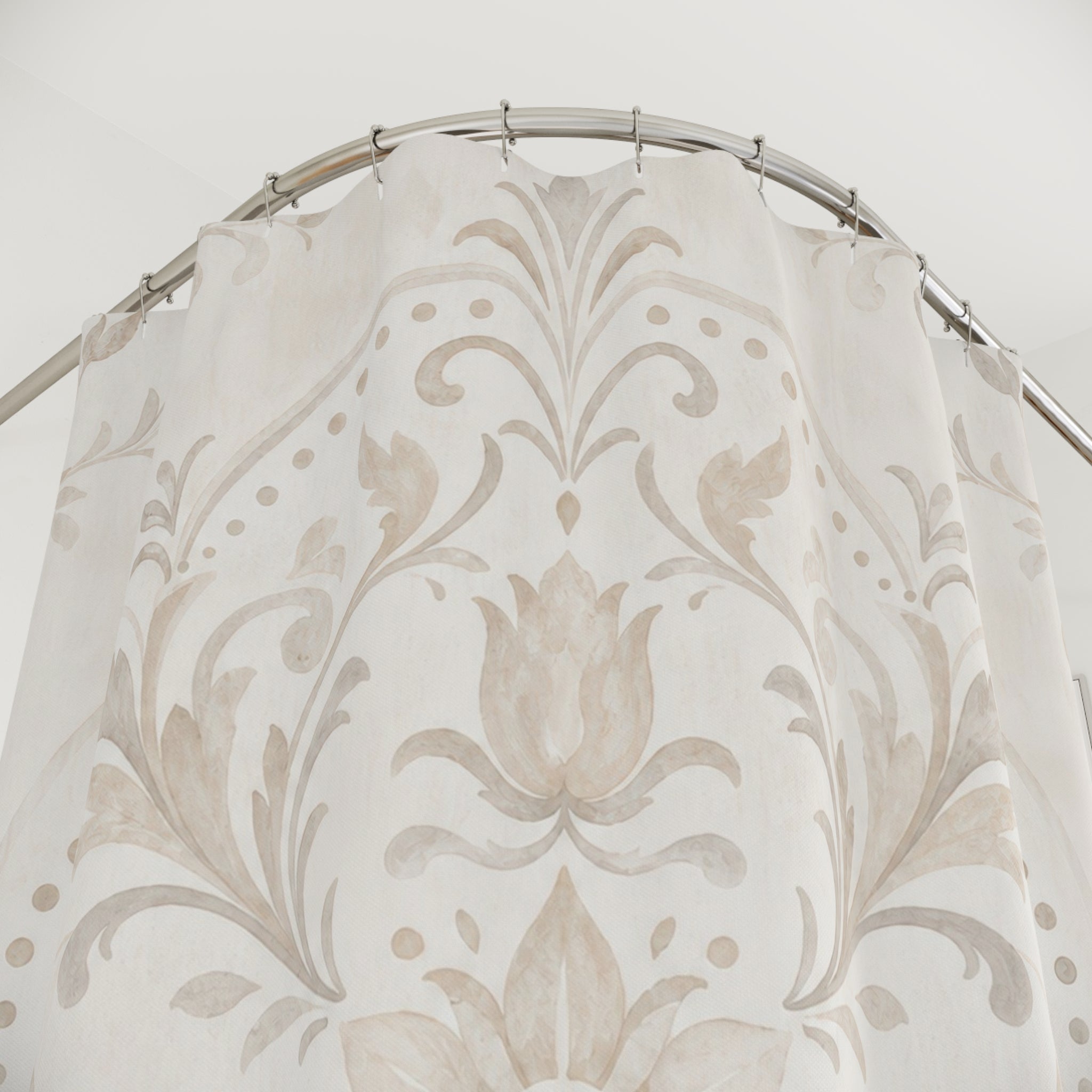 Off White Beige Damask Ornament Shower Curtain