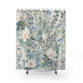 White Magnolia Floral Botanical Blue Vintage Shower Curtain