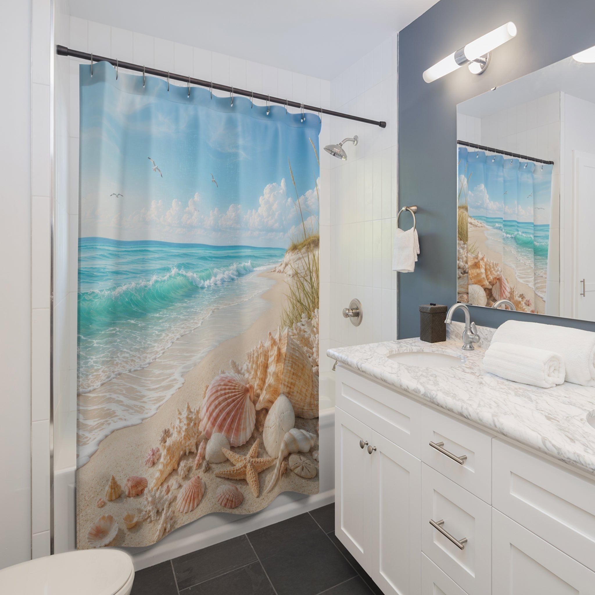Aqua Ocean Beach Shower Curtain
