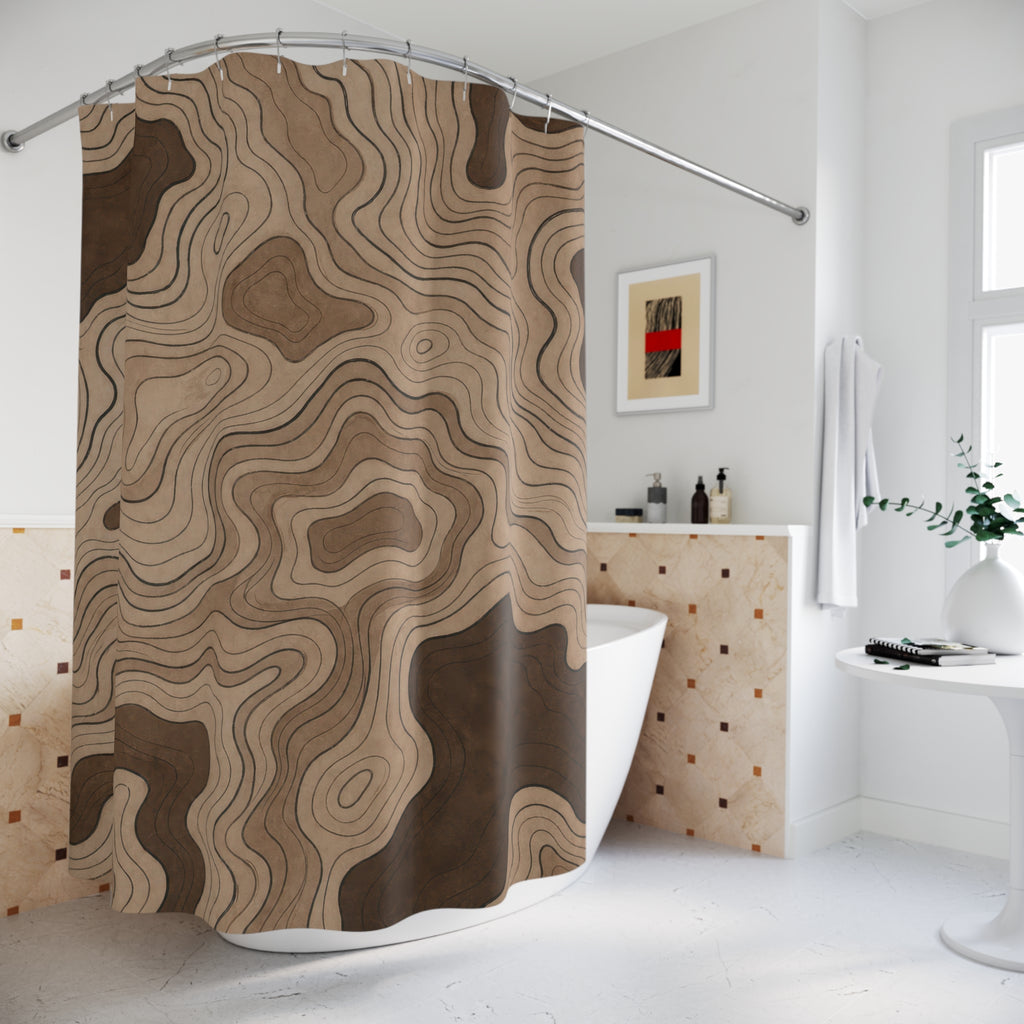 Black Brown Contour Line Shower Curtain