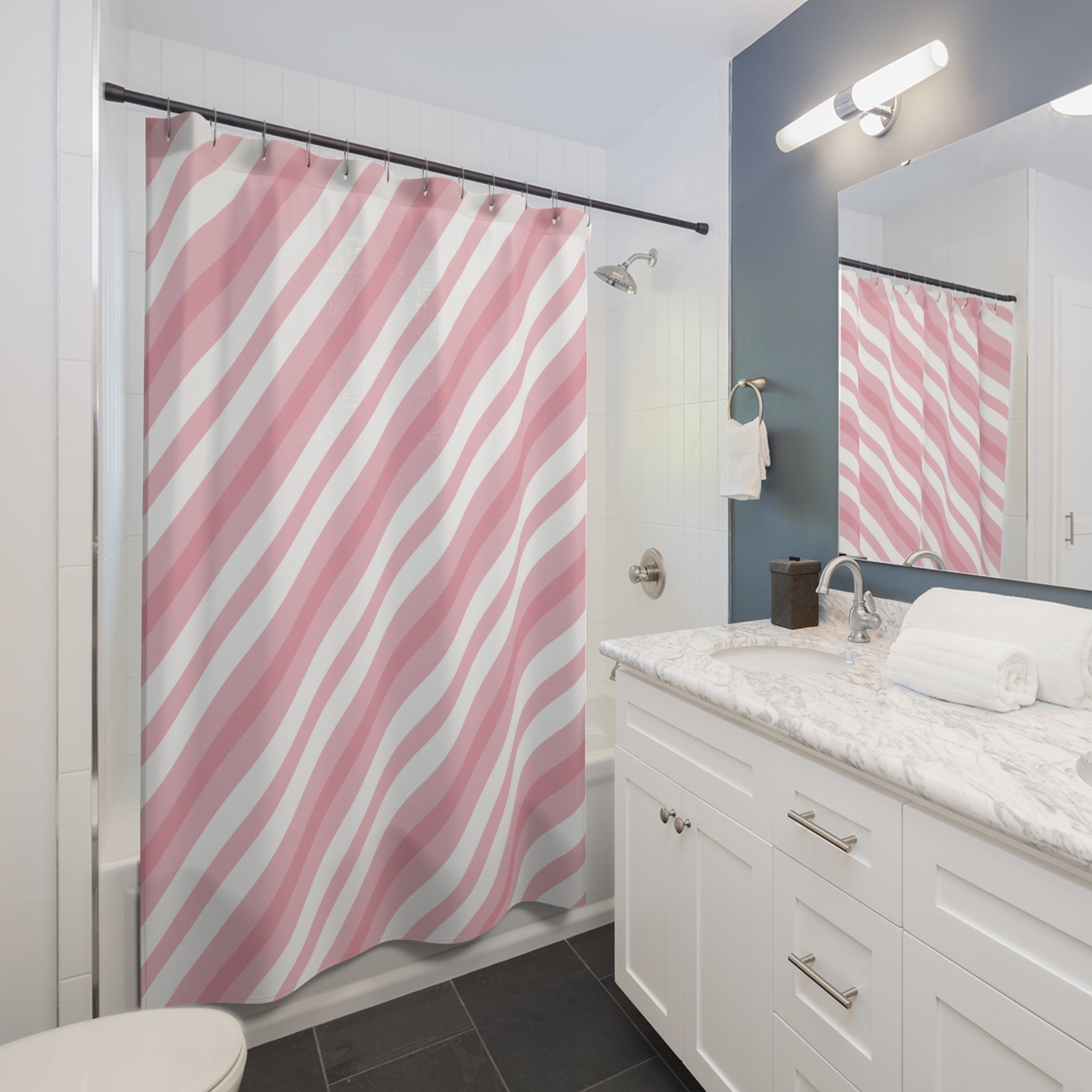 Candy Stripe Shower Curtain: Pink White
