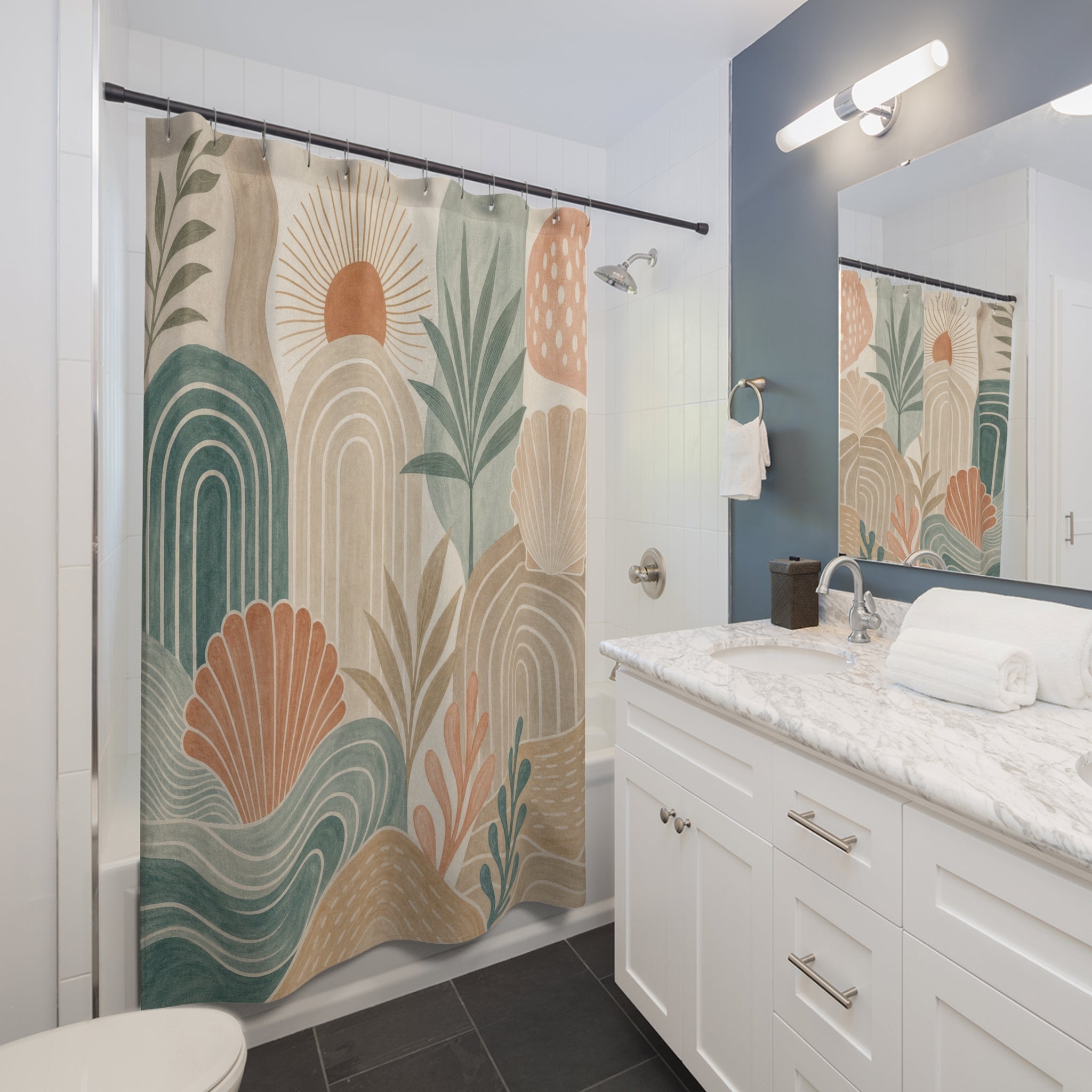 Coastal Boho Shell Wave Shower Curtain