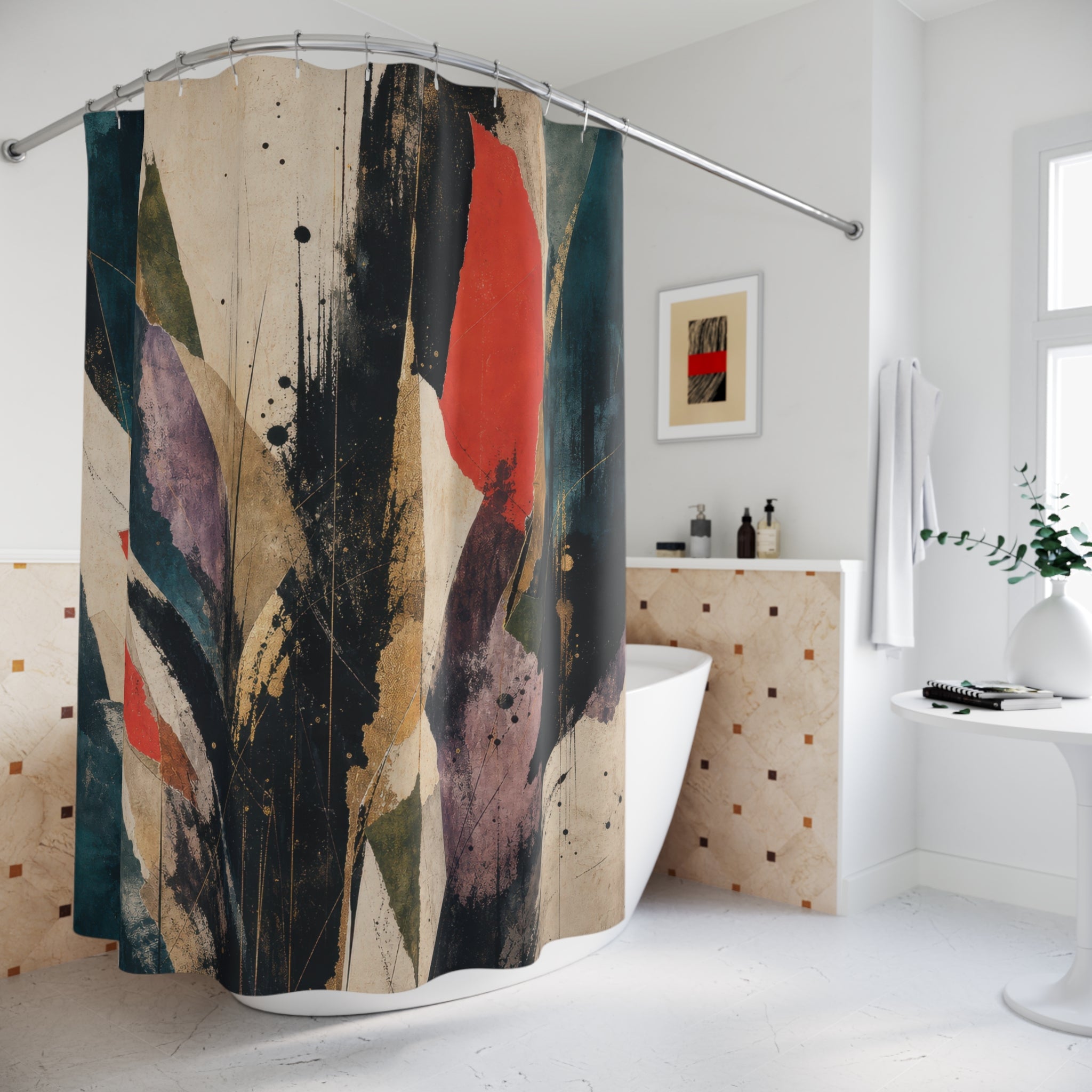 Red Teal Abstract Shower Curtain