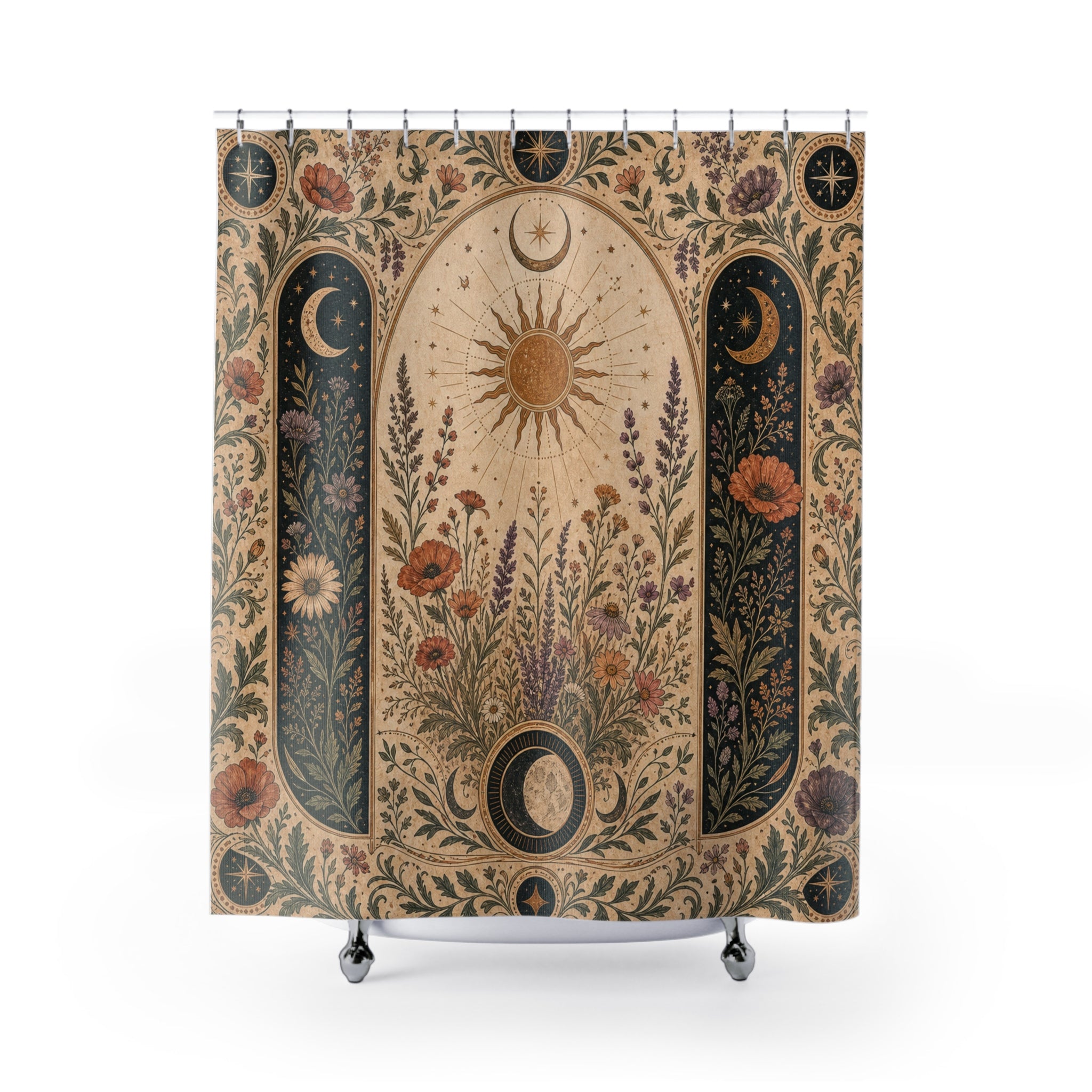 Black Terracotta Sun Moon Shower Curtain