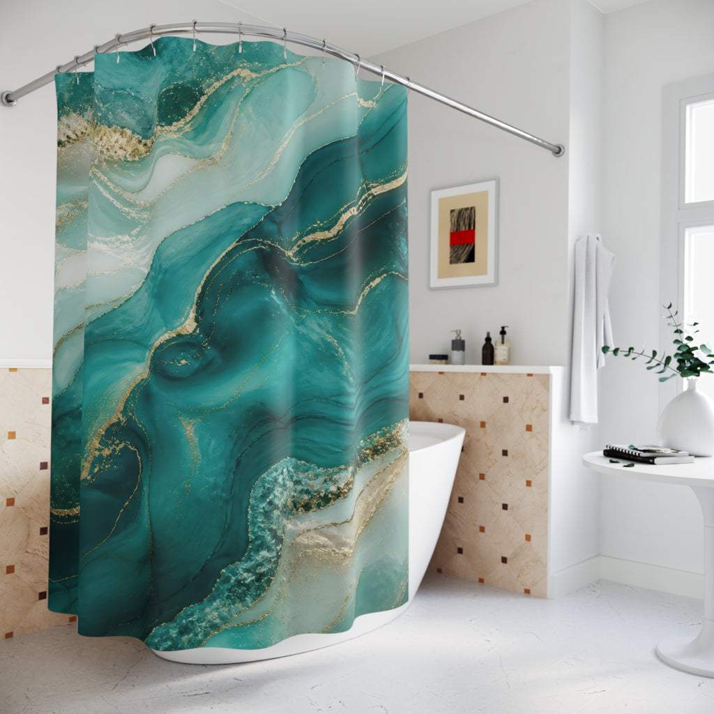 Teal Shower Curtain: Aqua Green Marble Abstract Pattern