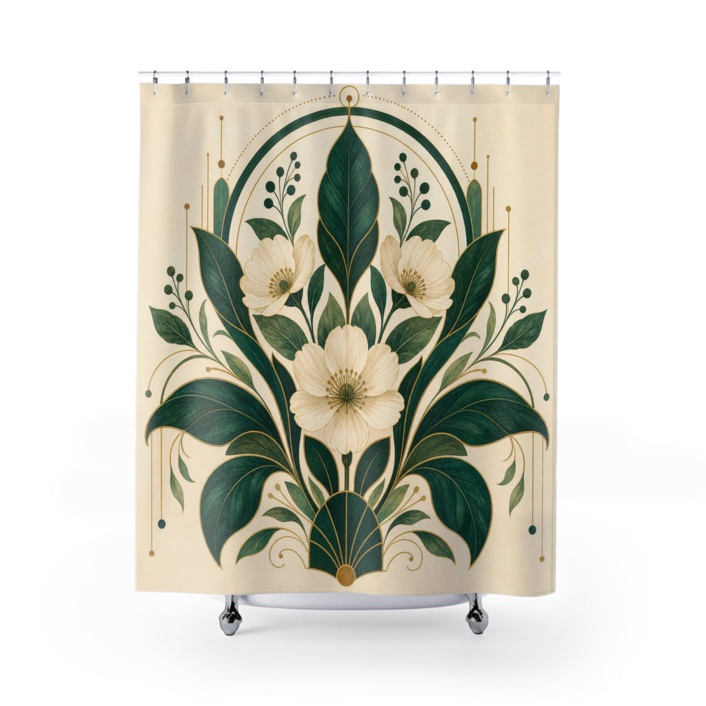 Nouveau Botanical Emerald Green Shower Curtain