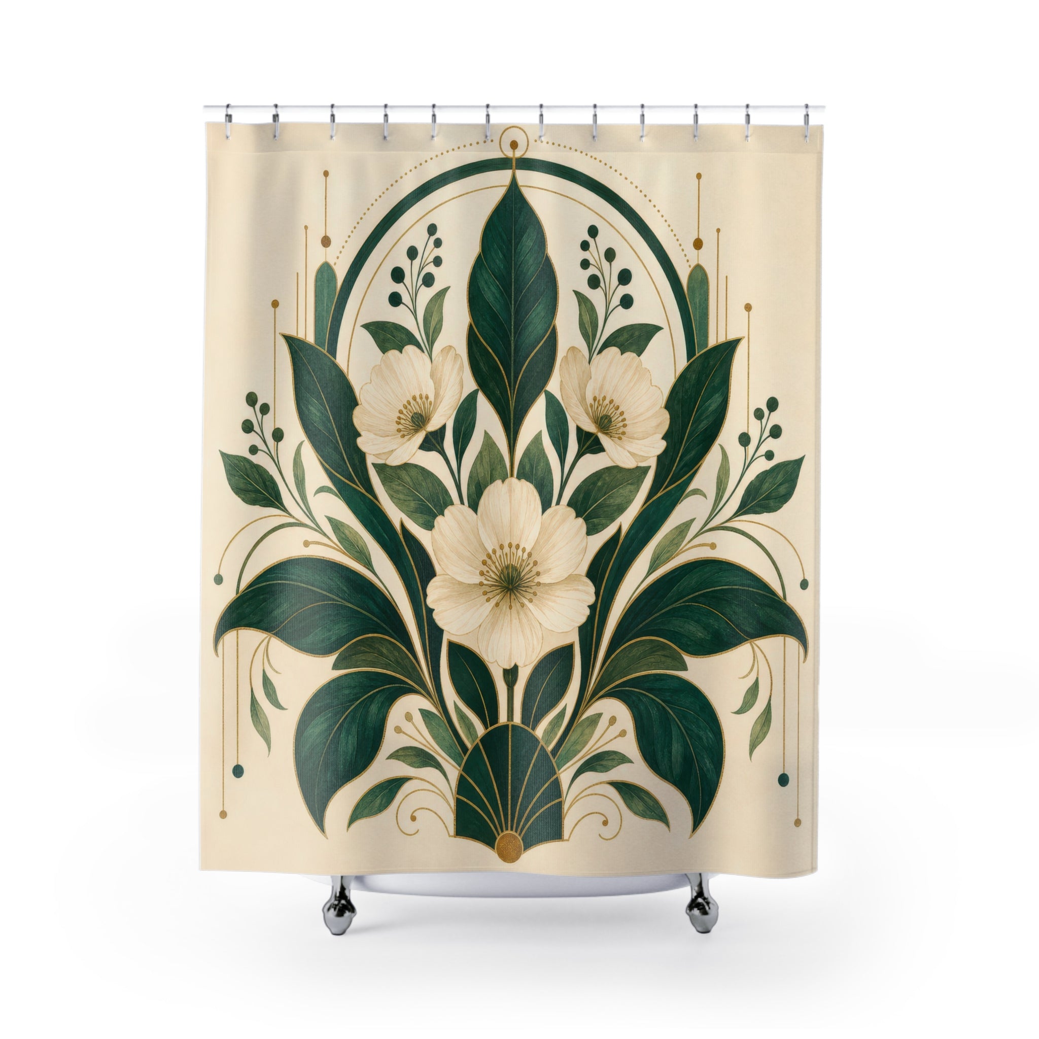 Nouveau Botanical Emerald Green Shower Curtain