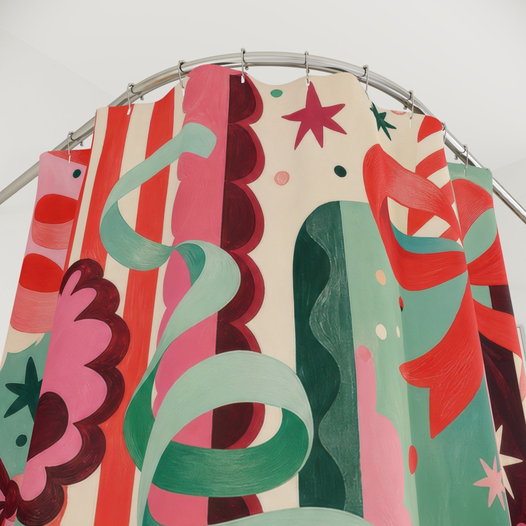 Pink Christmas Gift Ribbon Shower Curtain