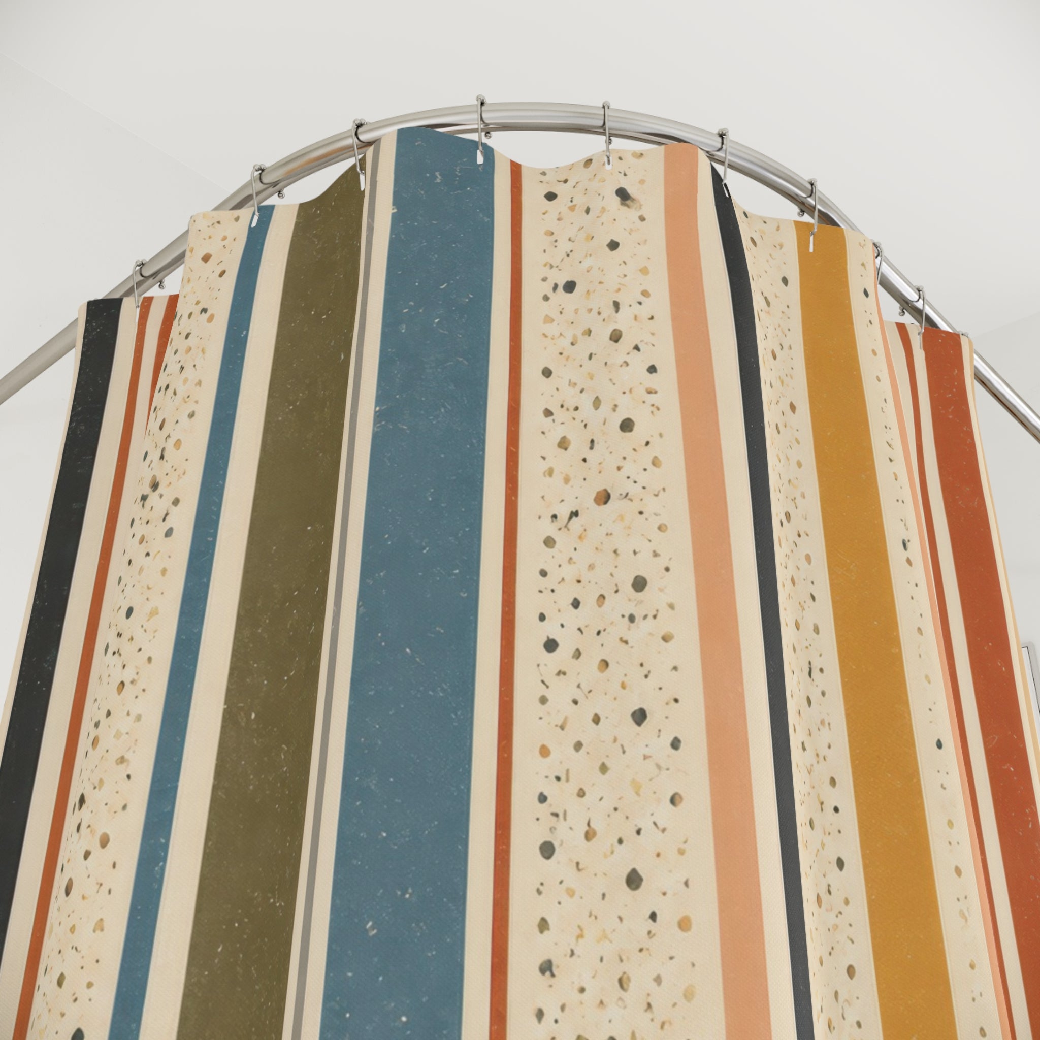 Tan Rust Dotted Column Stripe Shower Curtain