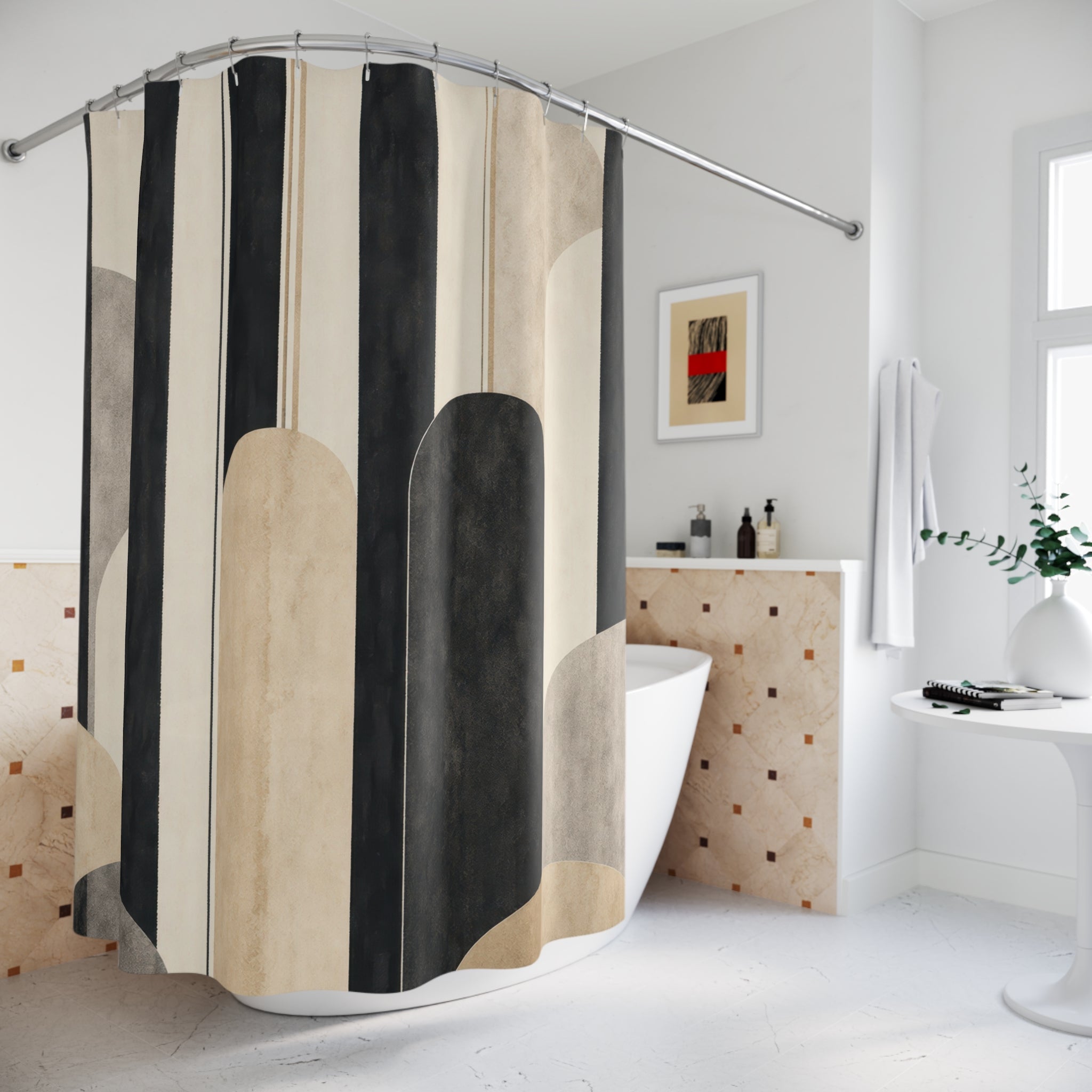 Beige Ivory Repeating Arch Stripe Shower Curtain