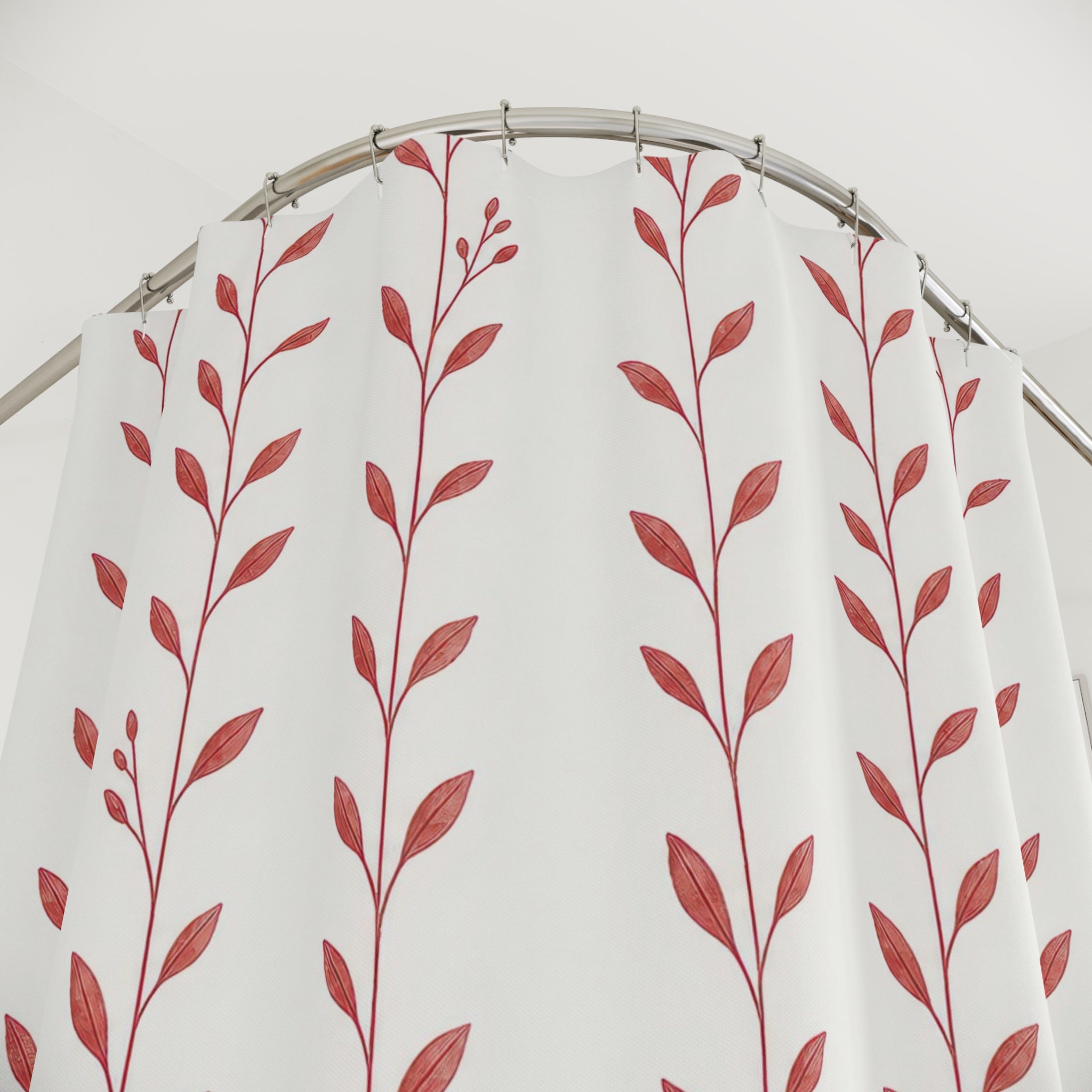 Red White Botanical Shower Curtain