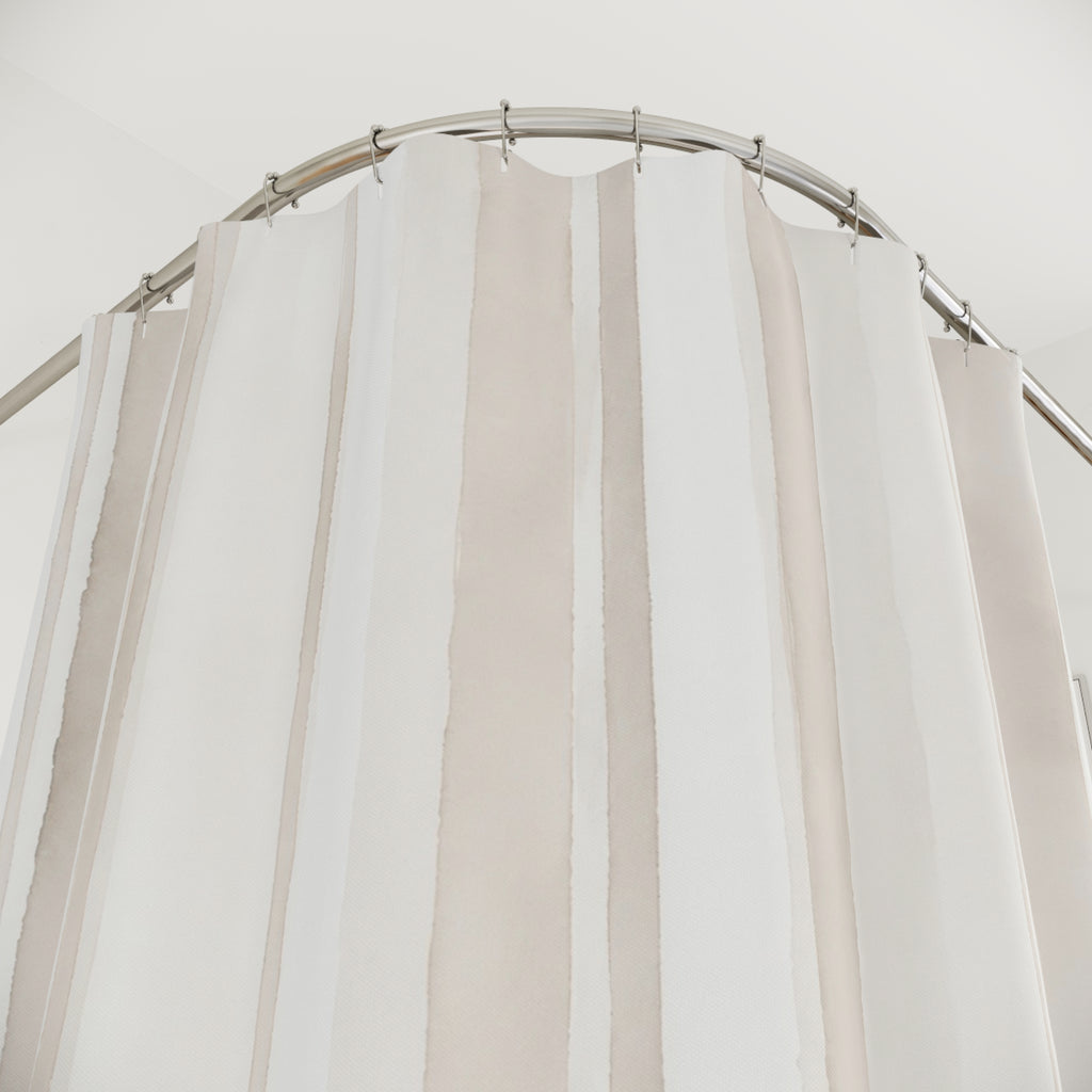 White Cream Watercolor Stripe Shower Curtain