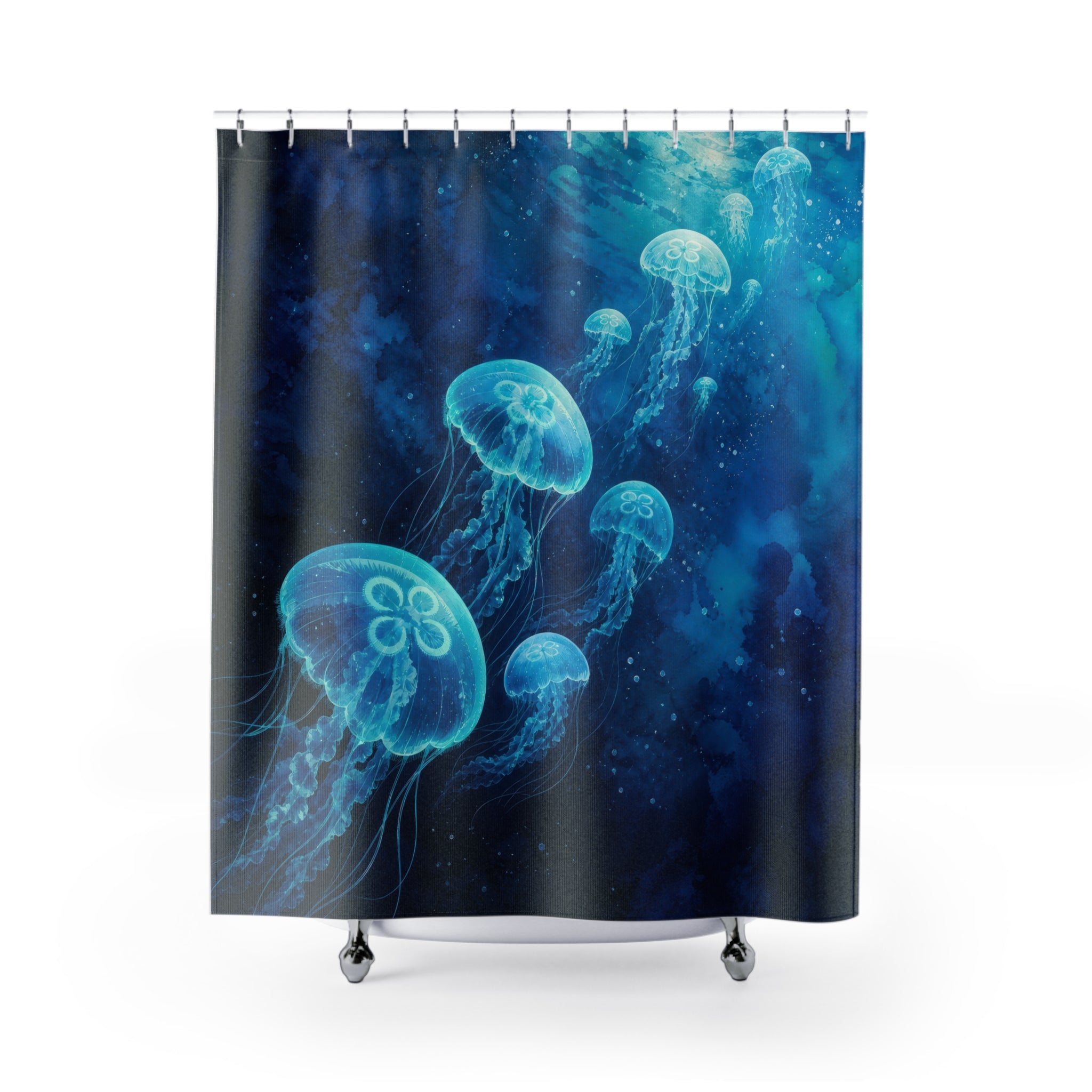 Luminous Teal Jellyfish Shower Curtain