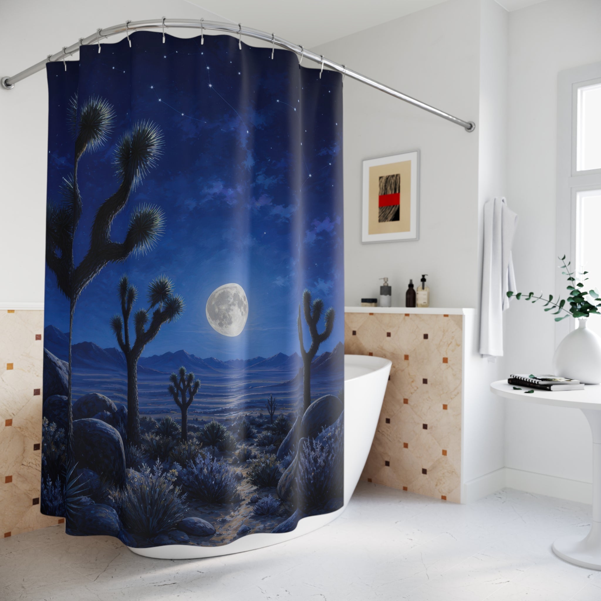 Moonlit Cobalt Joshua Tree Shower Curtain