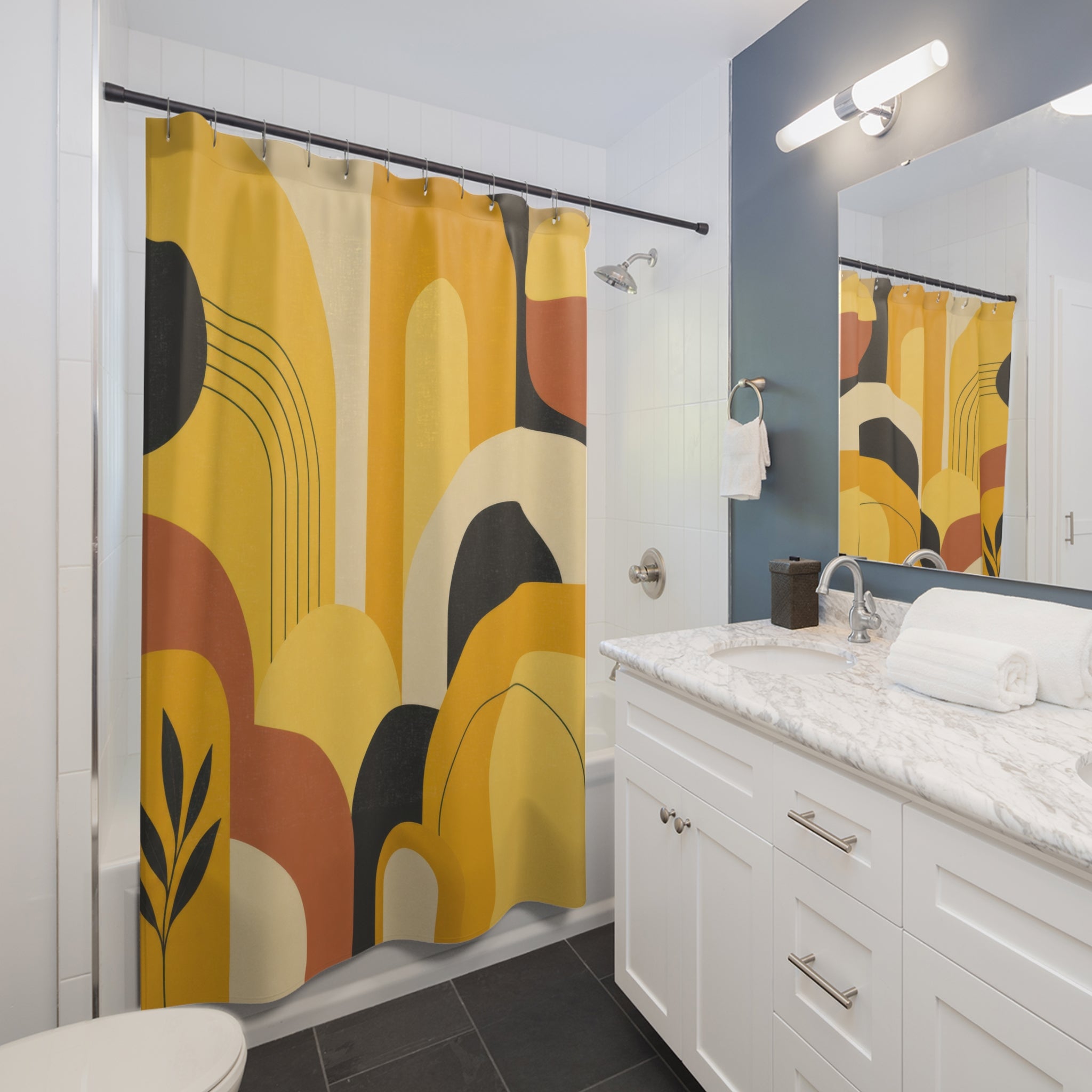 Mustard Mid Century Arches Shower Curtain