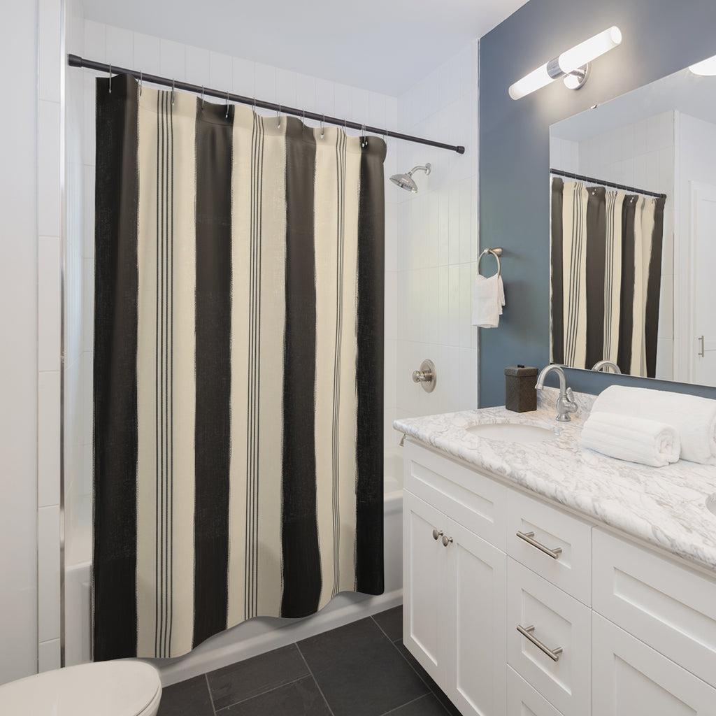 Ivory White Cabana Pinstripe Shower Curtain