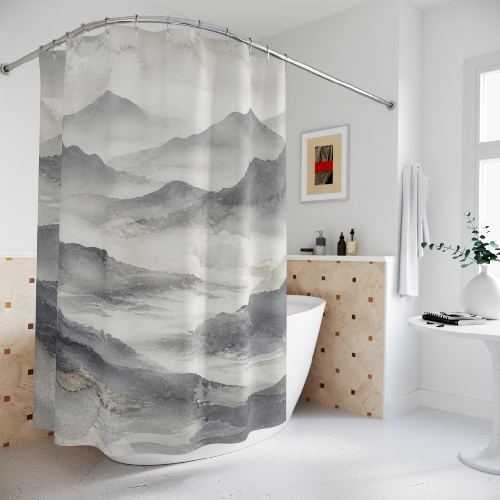 Gray Watercolor Landscape Shower Curtain