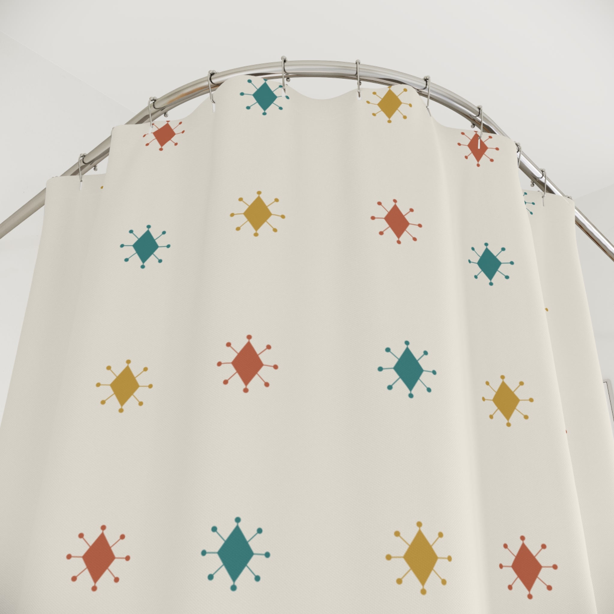 Mid Century Starburst Shower Curtain – Teal and Gold