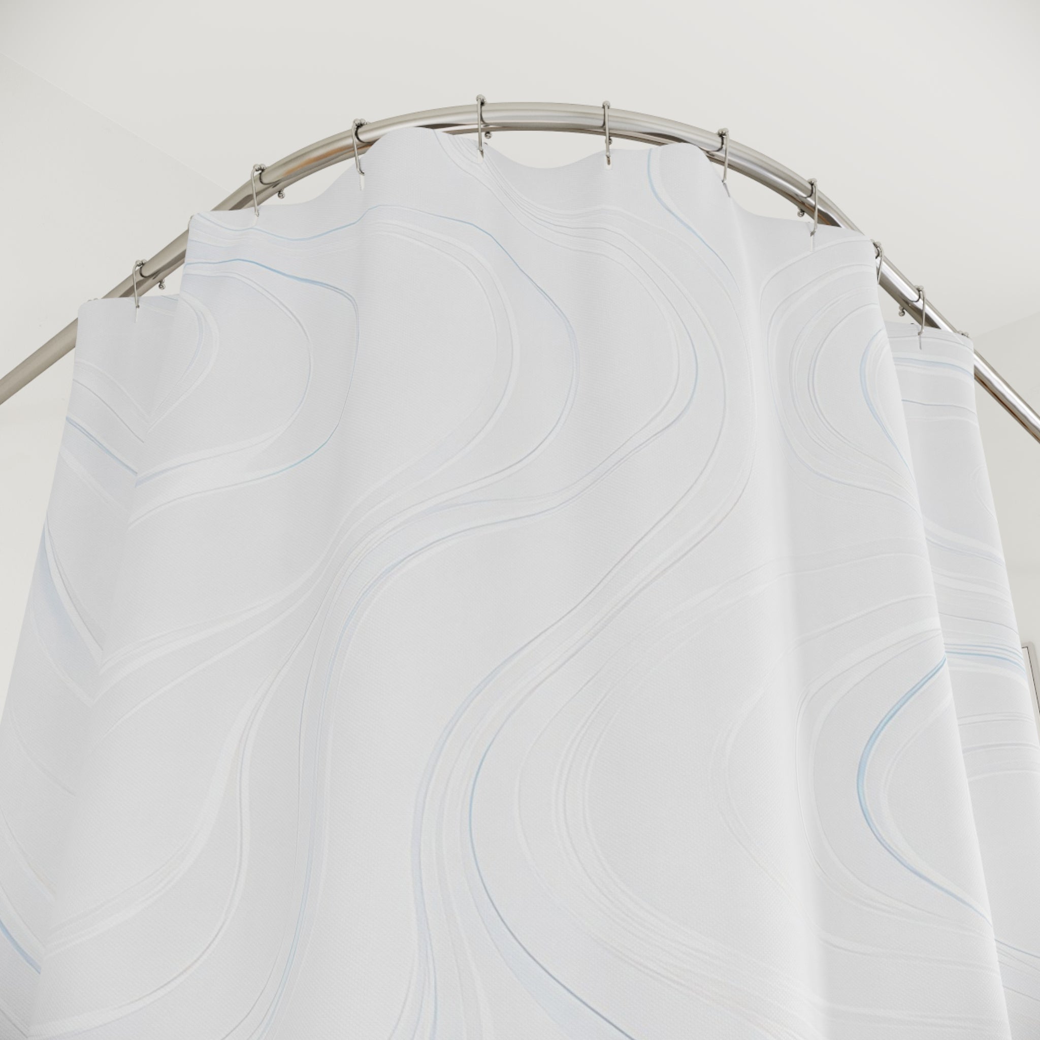 Modern White Shower Curtain, Abstract Marble Bath Decor, Faint Vein Pattern, Minimal Guest Bathroom Decor, Soft Neutral Style Decor