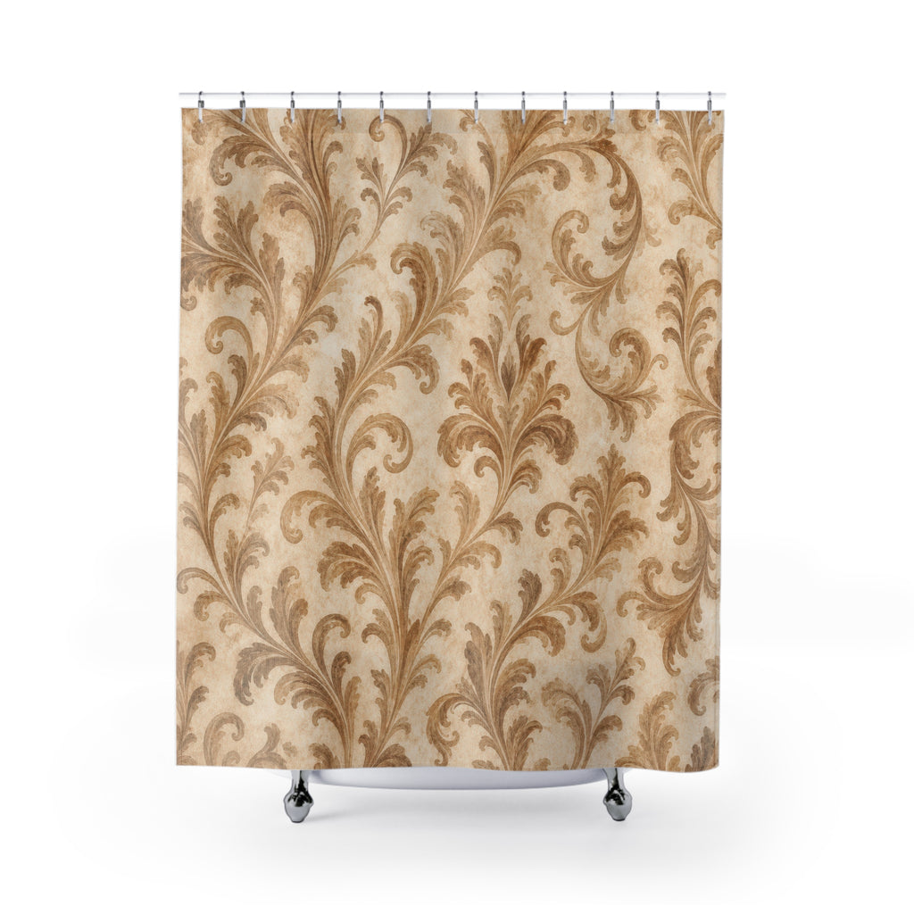 Beige Tan Ornate Scroll Shower Curtain