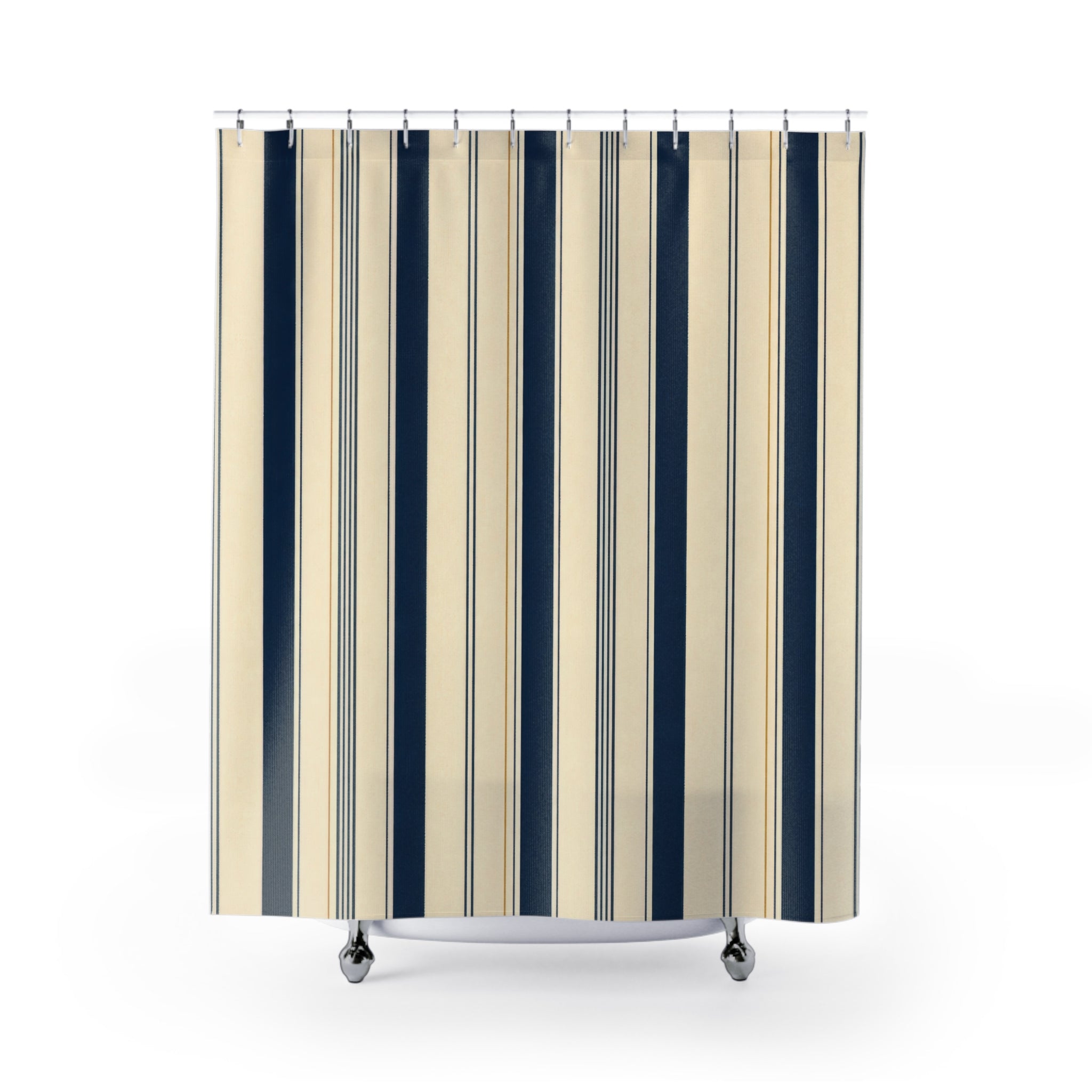 Navy Slate Blue Cream Stripe Shower Curtain