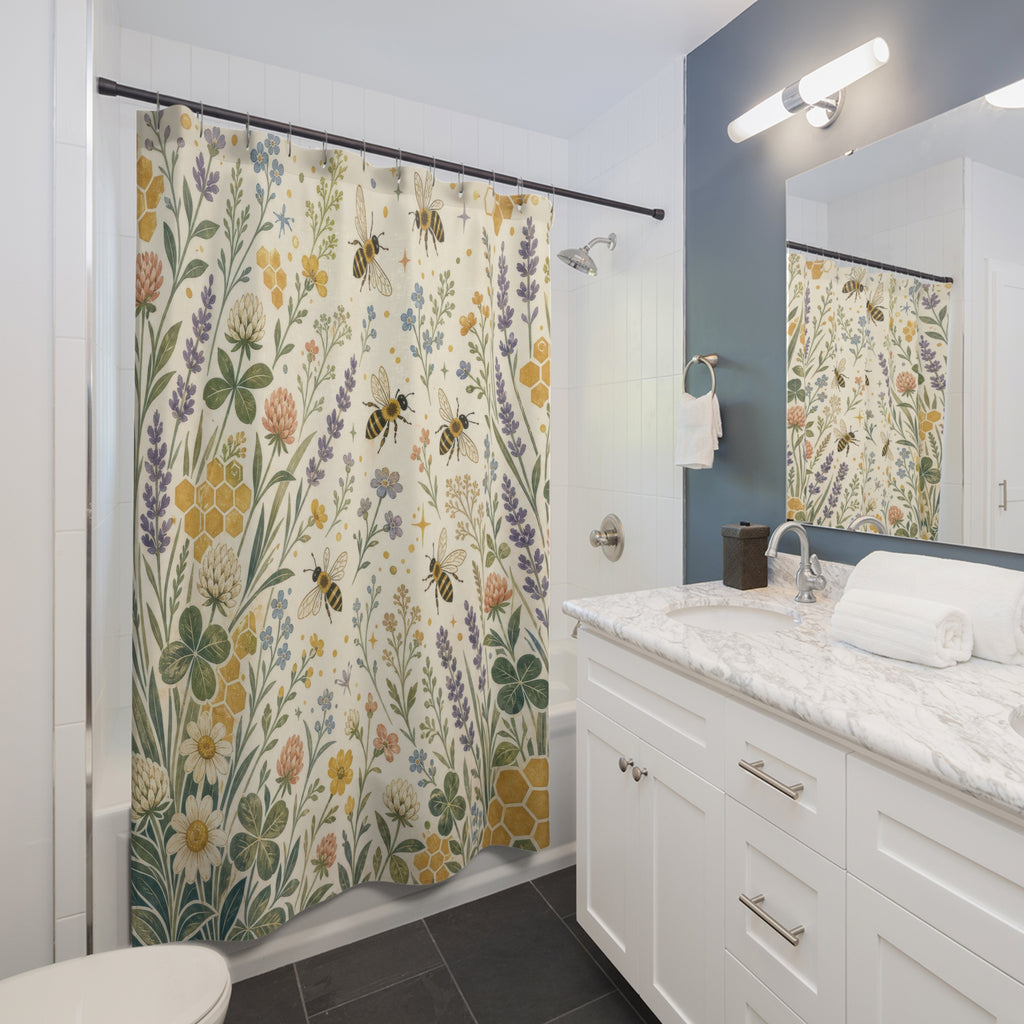 Bee Wildflower Botanical Shower Curtain