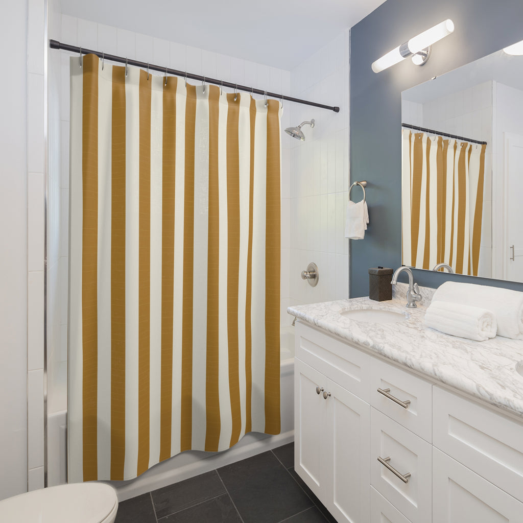 Yellow and White Awning Stripe Shower Curtain